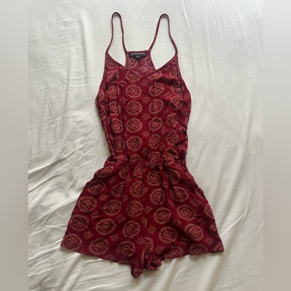 Brandy Melville Red Patterned Romper w pockets